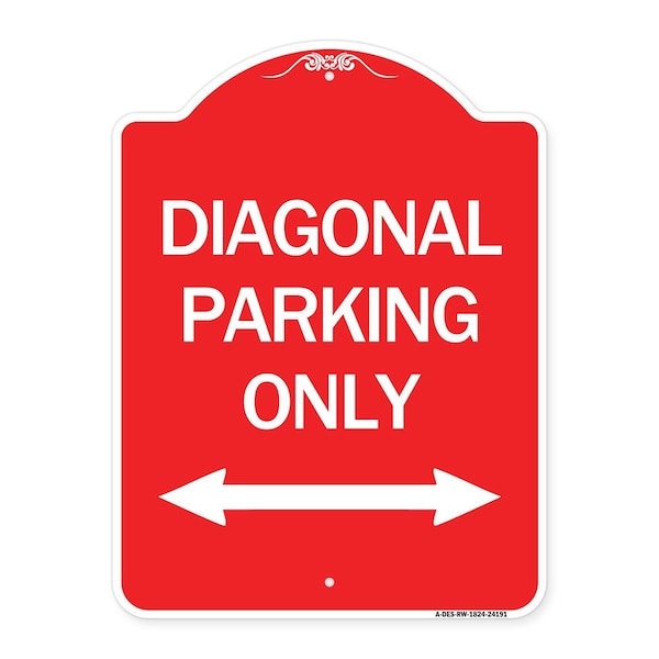 Diagonal Parking W/ Bidirectional Arrow, Red & White Aluminum Sign, 18" x 24", RW-1824-24191